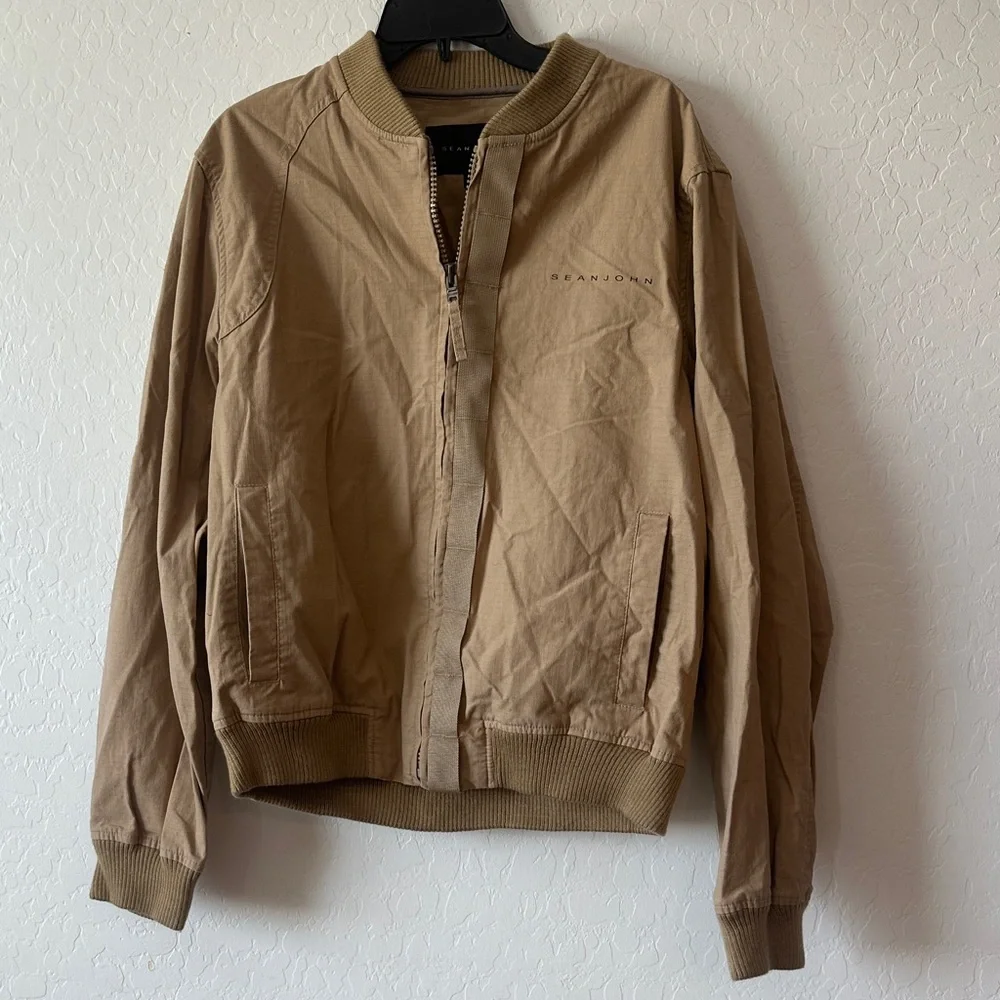Sean John bomber jacket men’s 100% cotton size large outdoors‎ brown utility tan